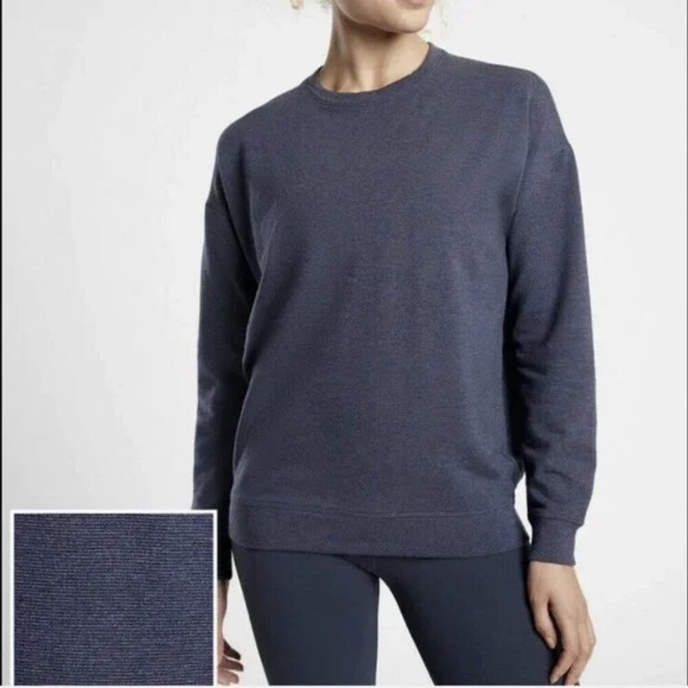 ATHLETA NAVY BLUE STRIPED LONG SLEEVE BALANCE PULLOVER SWEATSHIRT